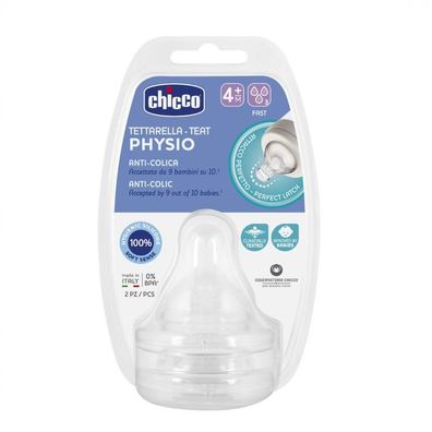 Chicco Anti-Kolik Schnuller für Flaschen, schneller Durchfluss, 4m+, 2er-Pack