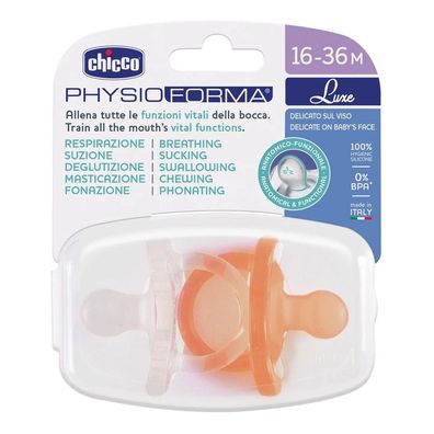 Chicco PhysioForma Luxe Beruhigungsschnuller Silikon 16-36 Monate, Orange, 2er-P