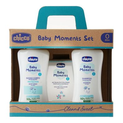 Chicco Baby Moments Badepflege-Geschenkset: Sanftes Shampoo, beruhigende Badeflü