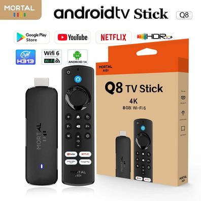 Android 14 TV Stick Mortal Q8 - Allwinner H313, 8K 4K@60fps, 2G+8G/16G, Wi-Fi 6