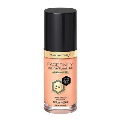 Max Factor Facefinity All Day Flawless 3in1 Flüssigfoundation C64 Roségold, 30ml