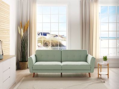Helsinki- 3er Bettsofa, gepolstertes Schlafsofa mit Arm- und Rückenlehne, Mint
