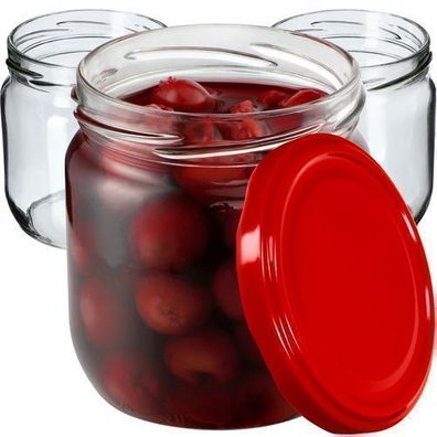 KADAX Marmeladengläser 425ml, Einmachgläser (Rot / 48 Stück)