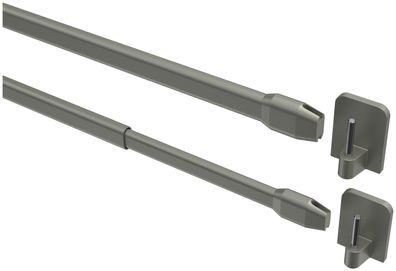Interdeco Vitragestangen mit Klebehaken Silbergrau oval ausziehbar Geno, 2 Stück
