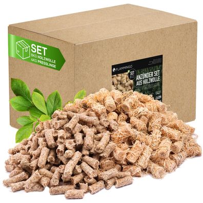 Flammingo® 12 kg Kamin-Anzünder Set, bestehend aus 8kg Holzwolleanzünder und 4kg