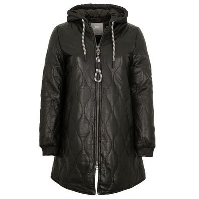 Gipsy by Mauritius - Damen Ledermantel Steppmantel Kapuze Lammnappa schwarz