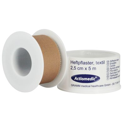 Actiomedic Heftpflaster Hautfarben 2,5 cm x 5 m Rollenpflaster Fixierpflaster