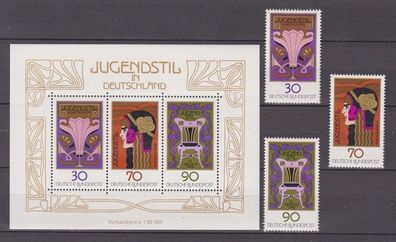 BRD 1977 postfrisch MiNr. 923-925 + Block 14 75 Jahre Jugendstil in Deutschland