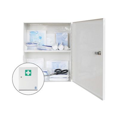 Metall-Verbandschrank A Weiß mit Inhalt DIN 13157:2021-11 Verbandschrank gefüllt