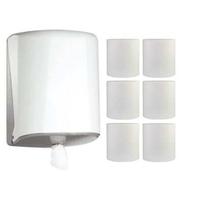 1 Rollenhandtuchspender Jofel Azur Weiß + 6 Handtuchrollen Papierspender