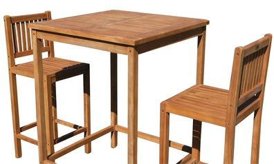 BAR-SET ECHT TEAK Bartisch Stehtisch 80cm 2x Barhocker Barstuhl Holz BIMA