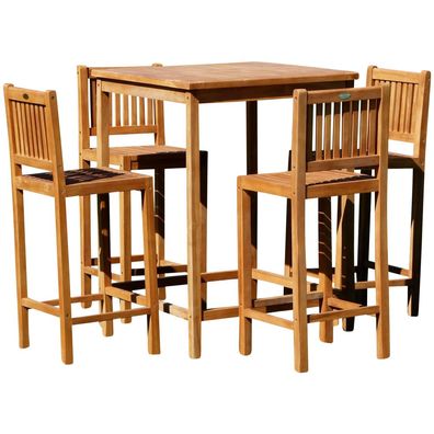 BAR-SET TEAK Bartisch Bistrotisch Stehtisch 80x80 cm mit 4x Barhocker Holz BIMA