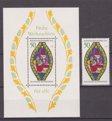BRD 1976 postfrisch MiNr. 912 + Block 13 Weihnachten