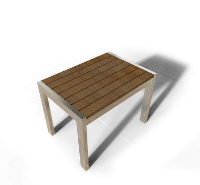 Edelstahl Teak Beistelltisch 50x35 cm Kaffeetisch Coffeetable A-Grade Teakholz