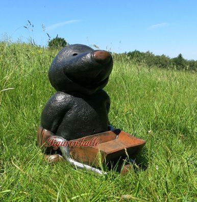 Maulwurf Gartenfigur Gartenzwerg Garten Lustig Figur Deko Schubkarre witzig Karre
