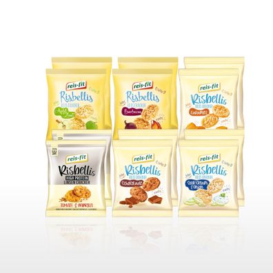 Reisfit Risbellis 12er Mixpaket - 6 Sorten | Snack Reis-Cracker | je 2 Beutel