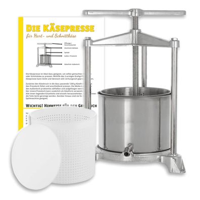 Käsepresse (Edelstahl/Alu) + 1200 g Käseform inkl. Pressdeckel