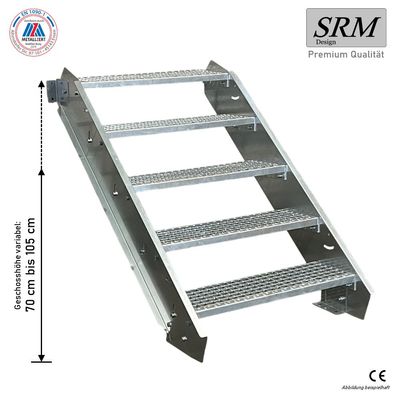 5 Stufen Stahltreppe Breite 60 - 160 cm Geschosshöhe 70 - 105 cm ohne Geländer