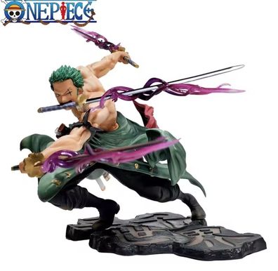 One Piece Figur Roronoa Zoro 10?cm PVC mit Blitz?Effekt an den Schwertern NEU