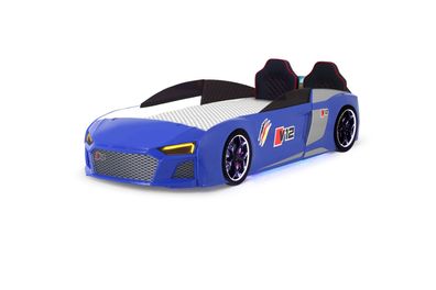 Kinder Autobett V12 Full mit Sound &amp; LED Scheinwerfer in Blau