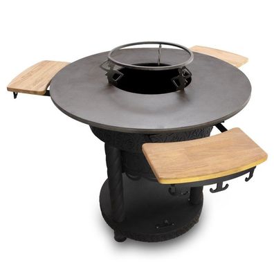 Grill Feuerplatte Olymp Feuerstelle mit Holzregalen