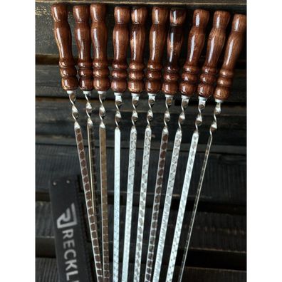 Premium Grillspieße Edelstahl 6er-Set mit Holzgriff Cherry 73 cm