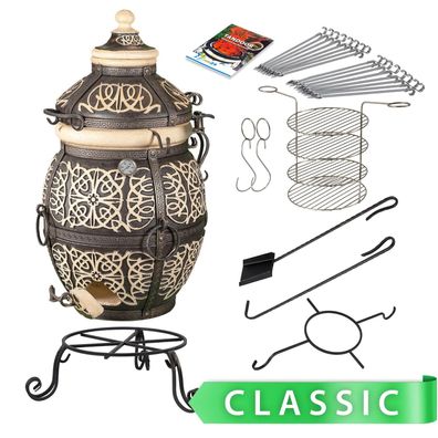 Tandoor Safran Lehmofen aus Schamott mit Zubehör Classic 7-teilig