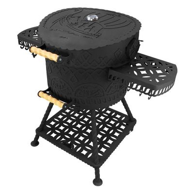 Holzkohlegrill Drakkar mit Gussrost Ø 54,5 cm ? Robuster Rundgrill im Wiking-Sti