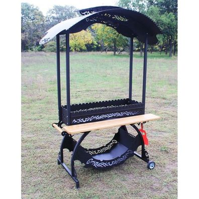 Mangal Asia mit Räder und Überdachung 4 mm Stahl in Schwarz