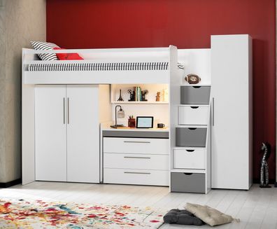 Almila Kinder Hochbett Set Neo 5-teilig Grau