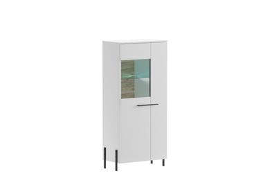 Vitrine Justine Weiß Hochglanz 2-türig mit LED
