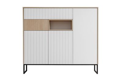 Design Highboard Zoe in Eiche und Weiß 3-türig
