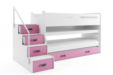 BMS Etagenbett für Kinder MAX 1 Weiß Rosa mit Schreibtisch