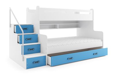 BMS Etagenbett für Kinder MAX 3 Weiß Blau mit 2 Matratzen