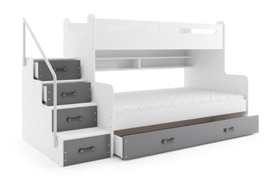 BMS Etagenbett für Kinder MAX 3 Weiß Graphit mit 2 Matratzen