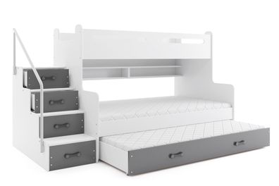 BMS Etagenbett für Kinder MAX 3 Weiß Graphit mit 3 Matratzen