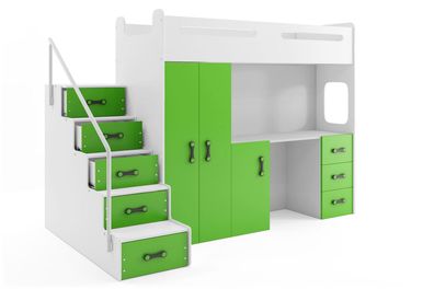 BMS Hochbett für Kinder MAX 4 Weiß Grün 4-teiliges Set
