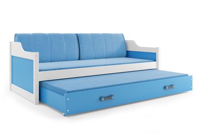 BMS Jugendbett Dawid Weiß Blau Bettkasten 2xMatratze