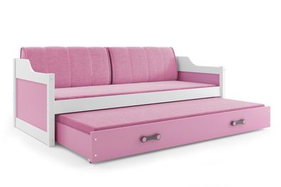 BMS Jugendbett Dawid Weiß Rosa Bettkasten 2xMatratze