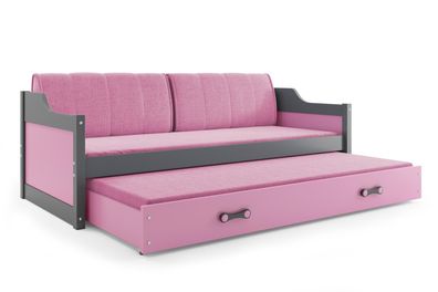 BMS Jugendbett Dawid Graphit Rosa Bettkasten 2xMatratze