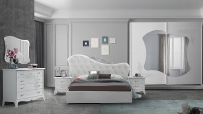 Design Schlafzimmer-komplett Giulietta 6-teilig in Weiß/Silber