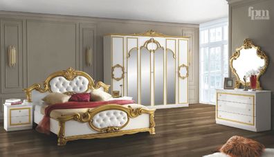 Barock Schlafzimmer-Set Barocco 6-teilig in Weiß/Gold