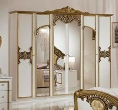 Barock Kleiderschrank Eva 6-türig Weiß/Gold