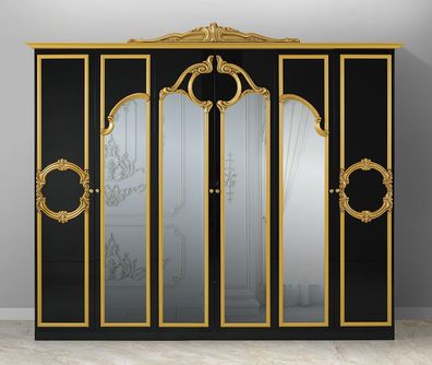 Barock Kleiderschrank Barocco 6-türig Schwarz/Gold