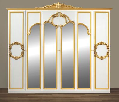 Barock Kleiderschrank Barocco 6-türig Weiß/Gold