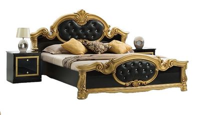 Polsterbett mit Strassteine Barocco 160x200 cm Schwarz/Gold