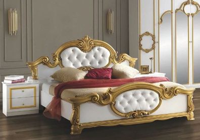 Polsterbett mit Strassteine Barocco 160x200 cm Weiß/Gold