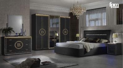 Schlafzimmer-Set New Gemma mit LED 6-teilig in Schwarz/Gold