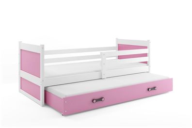 BMS Kinderbett Rico Weiß Rosa mit Bettkasten und 2 Matratzen