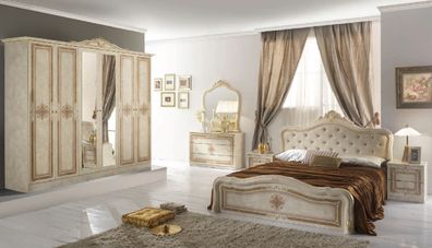 Barock Schlafzimmer Luisa Hochglanz in Creme/Gold 6-teilig